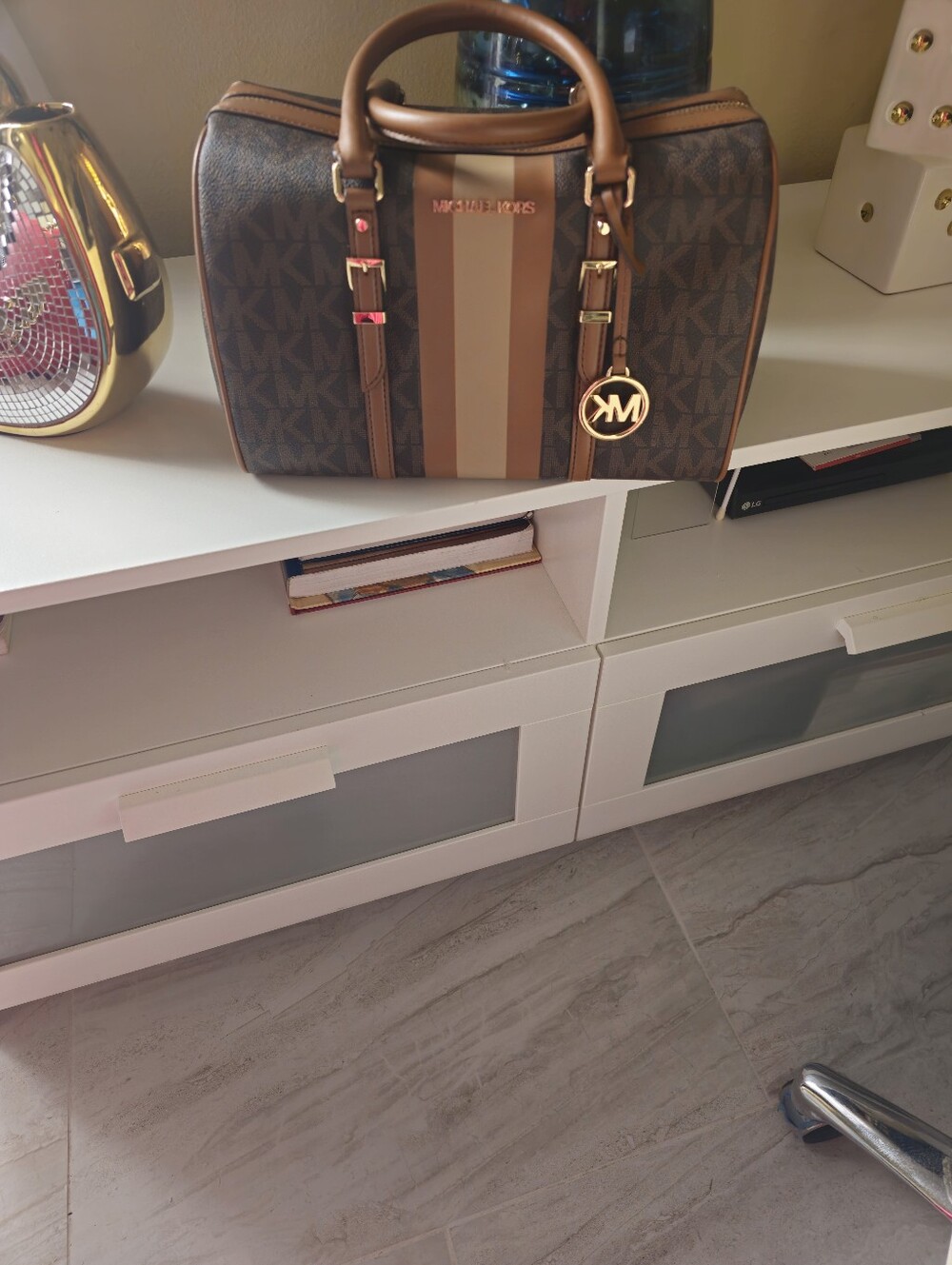 Michael Kors Brown Monogram Stripe Satchel